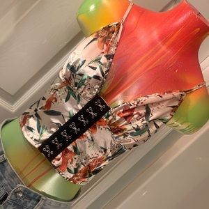 PRETTYLITTLETHING Nude Floral Hook & Eye Crop Top Bralette NWT